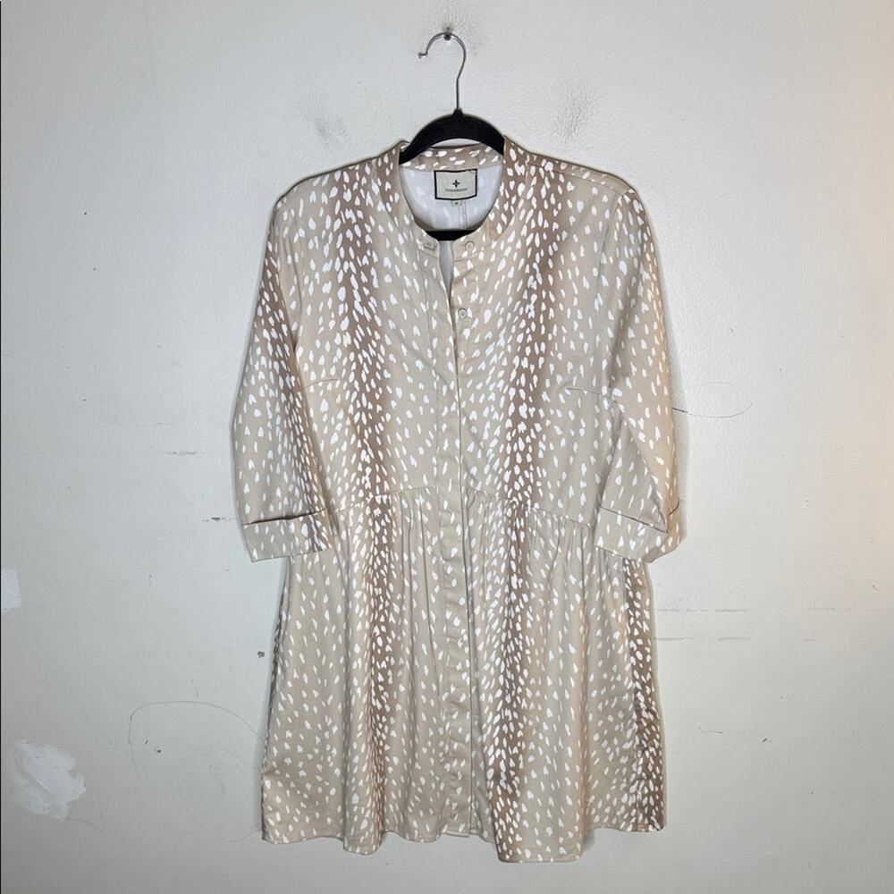 Tuckernuck Beige and White Deer Print Patterned Dress Size Medium